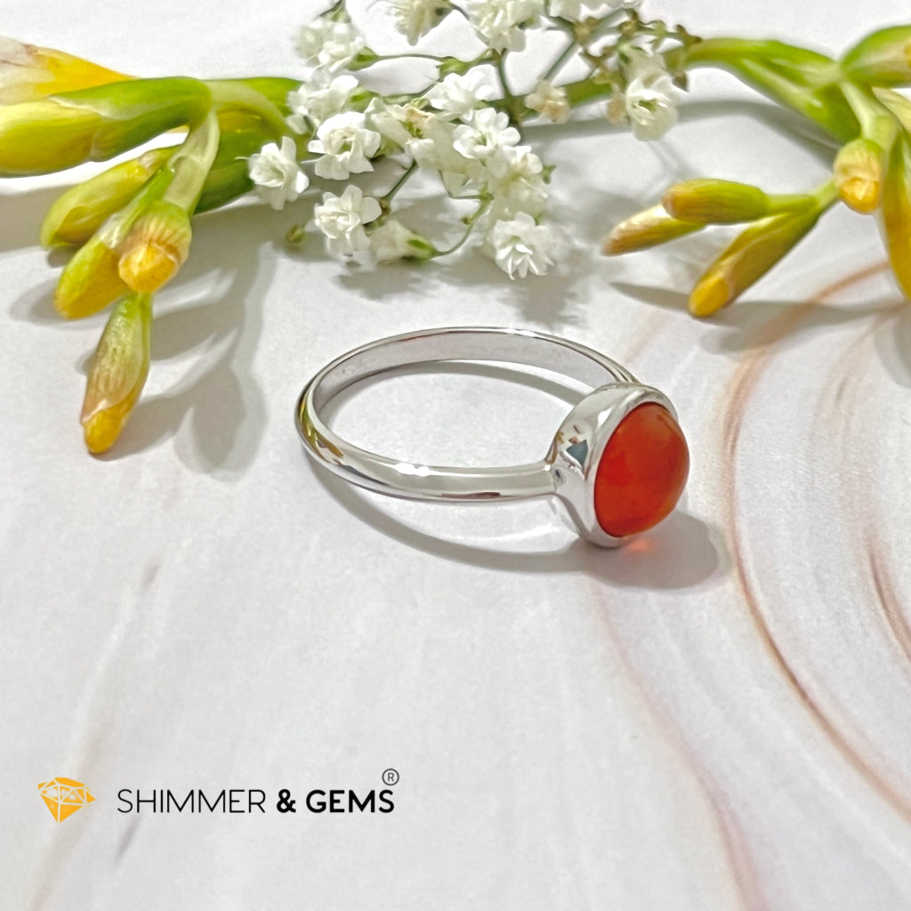 Carnelian Round (8Mm) 925 Silver Ring