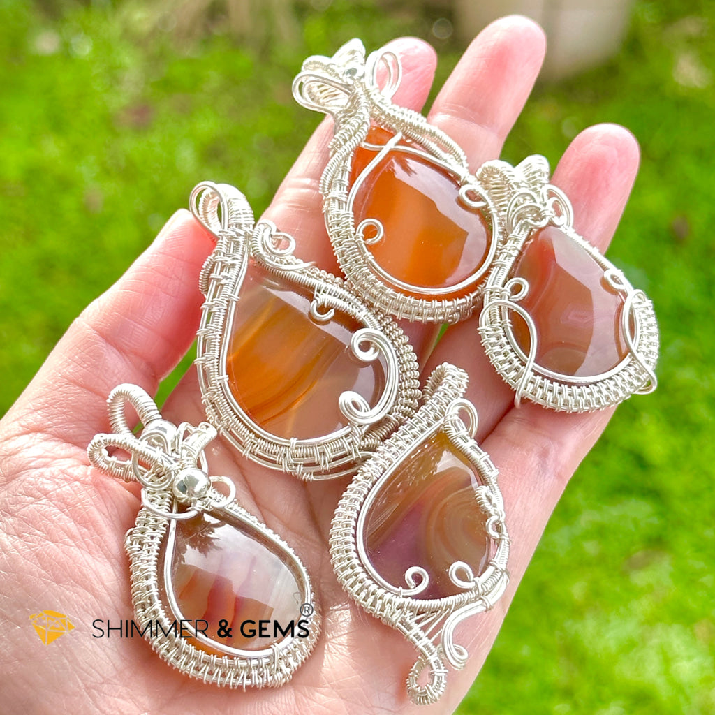 Carnelian Wire-wrapped Pendant (Stainless Steel)