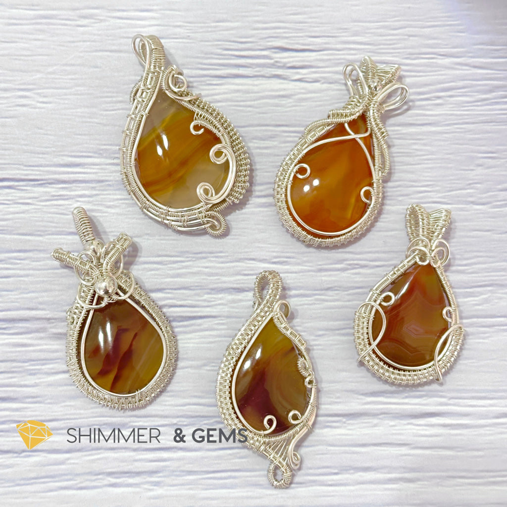Carnelian Wire-wrapped Pendant (Stainless Steel)