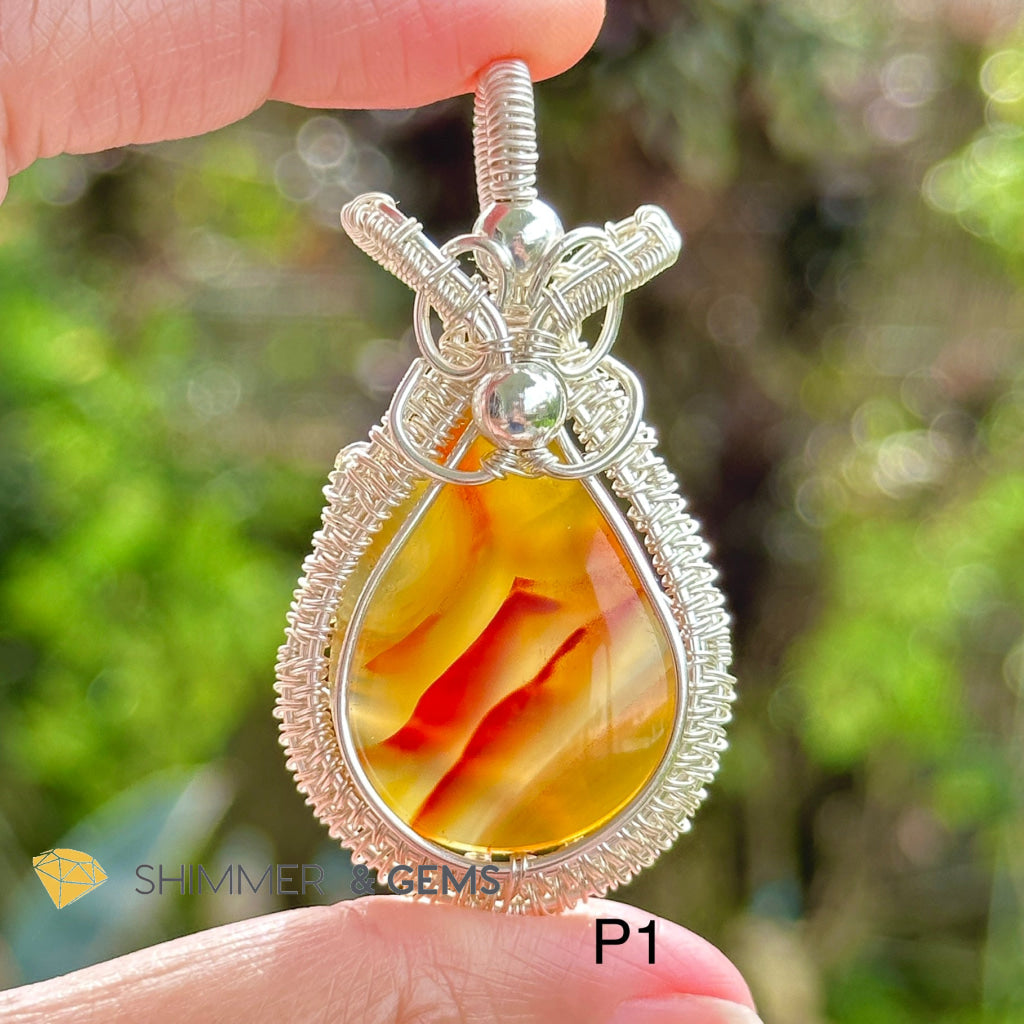 Carnelian Wire-wrapped Pendant (Stainless Steel)