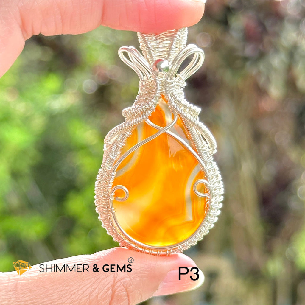 Carnelian Wire-wrapped Pendant (Stainless Steel)