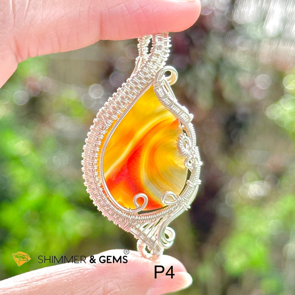 Carnelian Wire-wrapped Pendant (Stainless Steel)