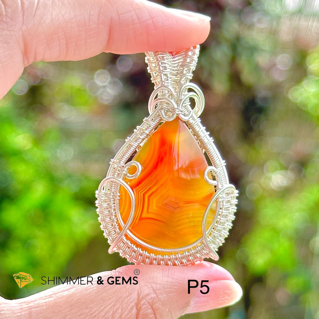 Carnelian Wire-wrapped Pendant (Stainless Steel)