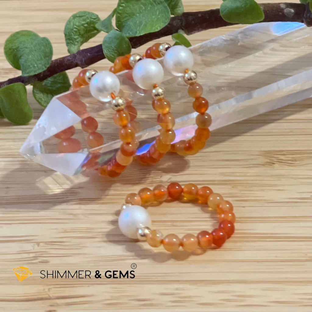 Carnelian With Pearls Crystal Beads Ring (Confidence) Rings