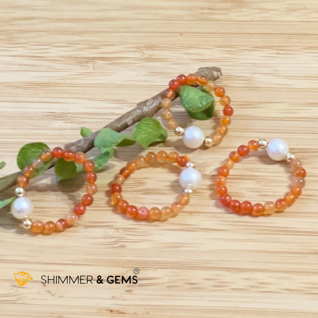 Carnelian With Pearls Crystal Beads Ring (Confidence) Rings