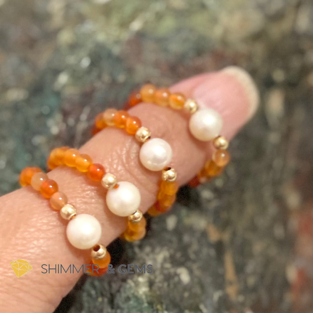Carnelian With Pearls Crystal Beads Ring (Confidence) Rings