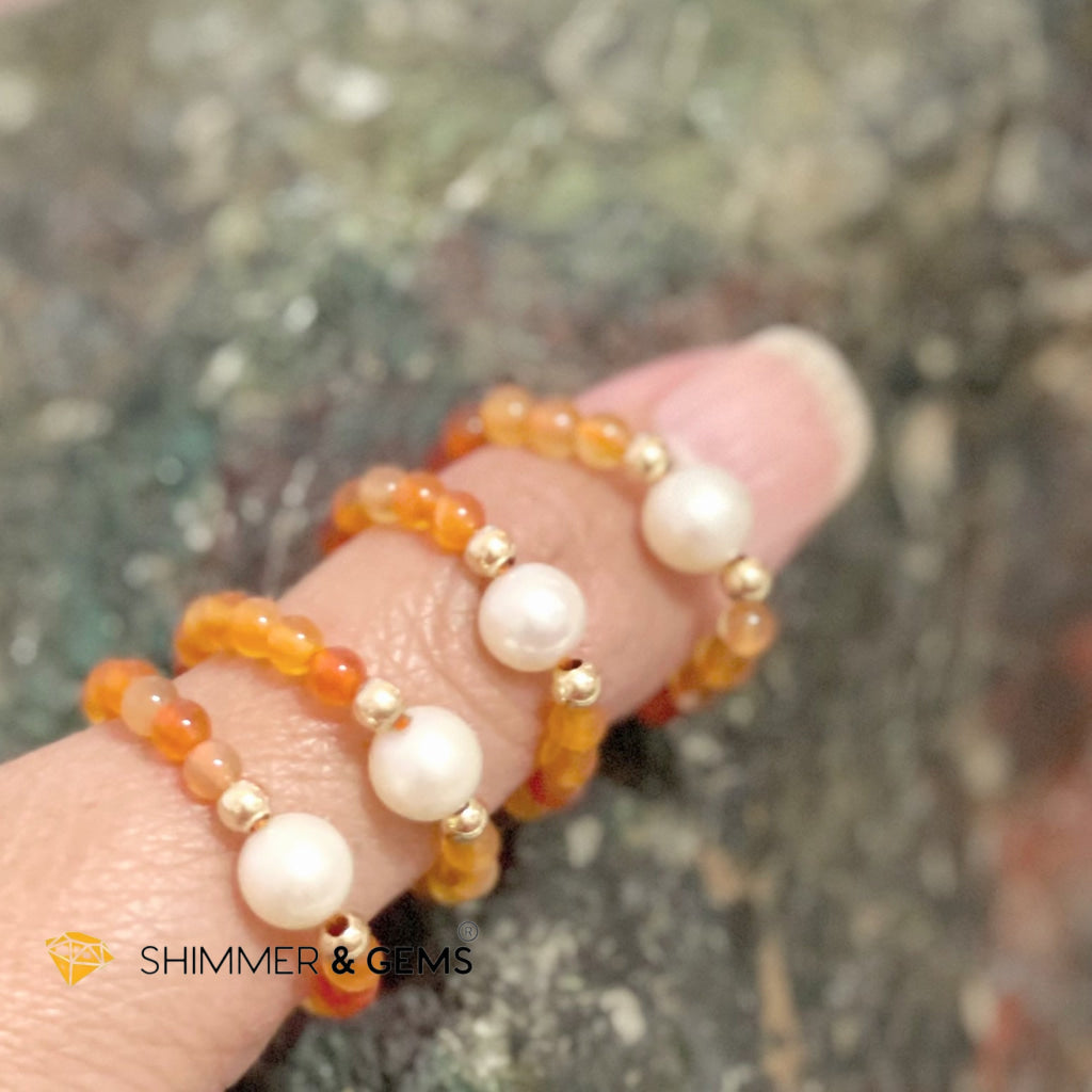 Carnelian With Pearls Crystal Beads Ring (Confidence) Rings