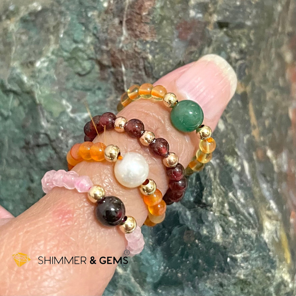 Carnelian With Pearls Crystal Beads Ring (Confidence) Rings