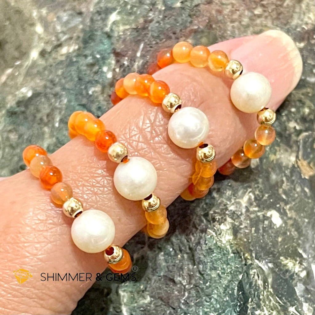 Carnelian With Pearls Crystal Beads Ring (Confidence) Rings