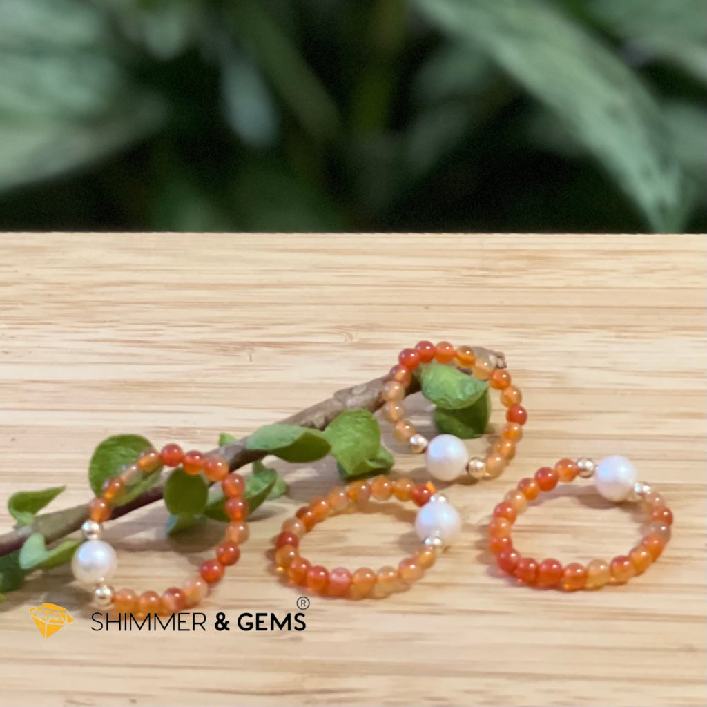 Carnelian With Pearls Crystal Beads Ring (Confidence) Rings