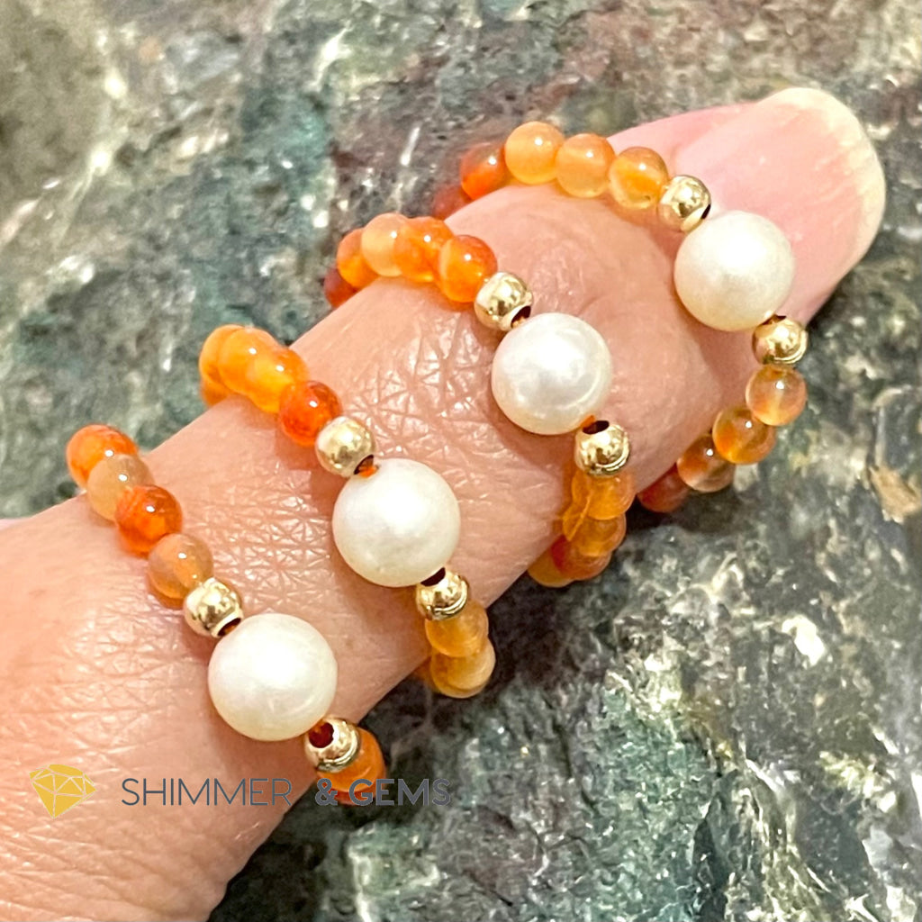 Carnelian With Pearls Crystal Beads Ring (Confidence) Rings