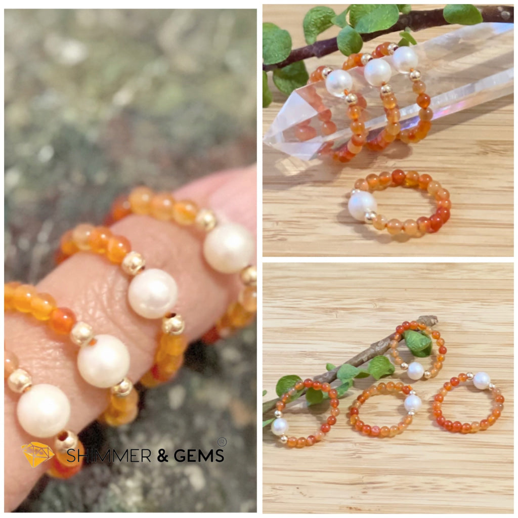 Carnelian With Pearls Crystal Beads Ring (Confidence) Rings