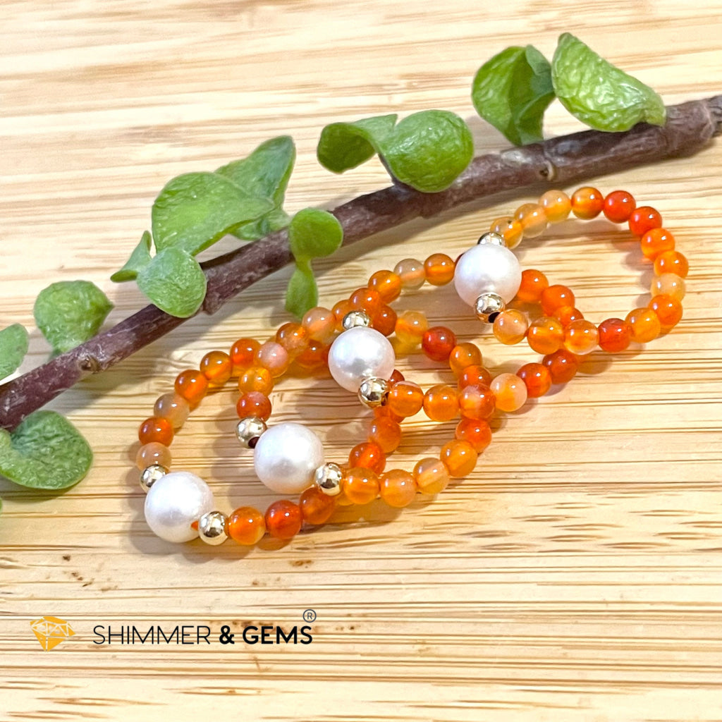 Carnelian With Pearls Crystal Beads Ring (Confidence) Rings