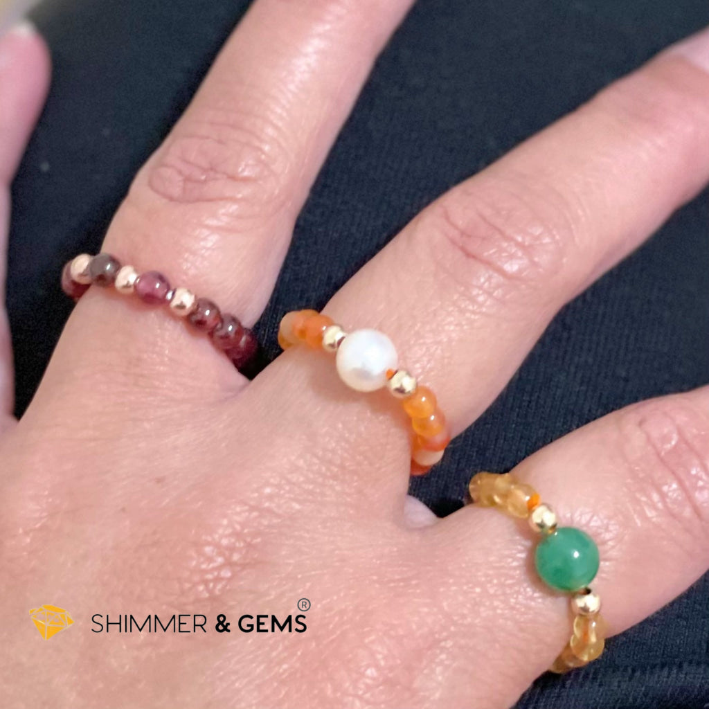 Carnelian With Pearls Crystal Beads Ring (Confidence) Rings