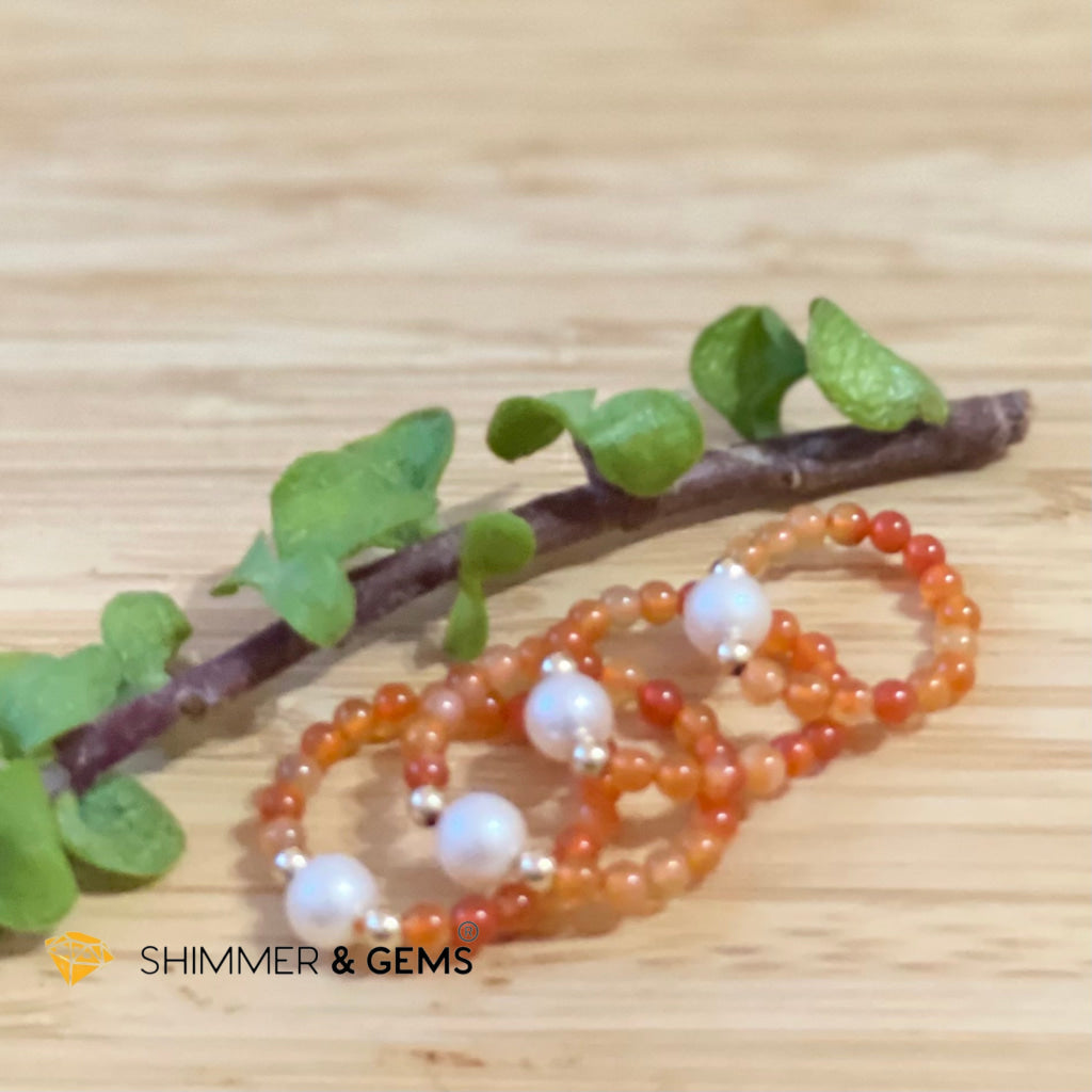 Carnelian With Pearls Crystal Beads Ring (Confidence) Rings