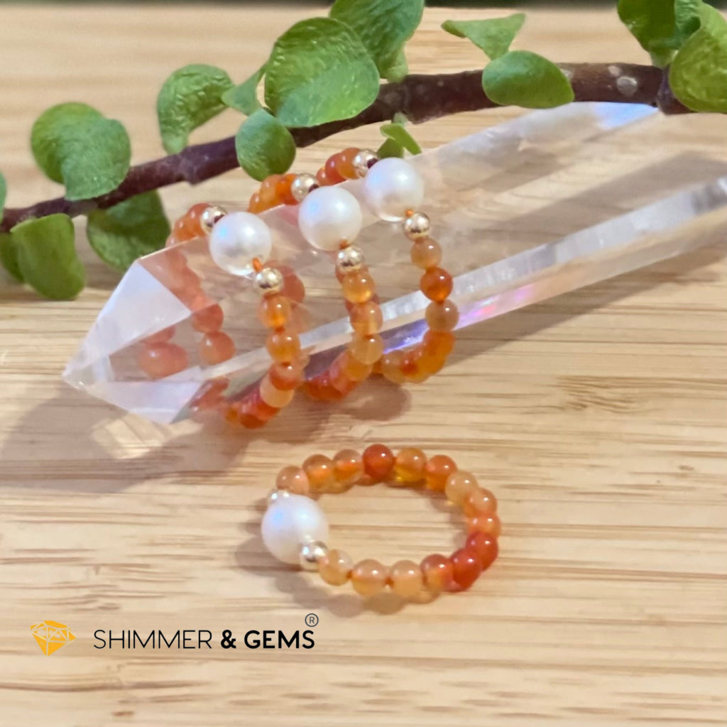 Carnelian With Pearls Crystal Beads Ring (Confidence) Us 5 (Per Piece) Rings