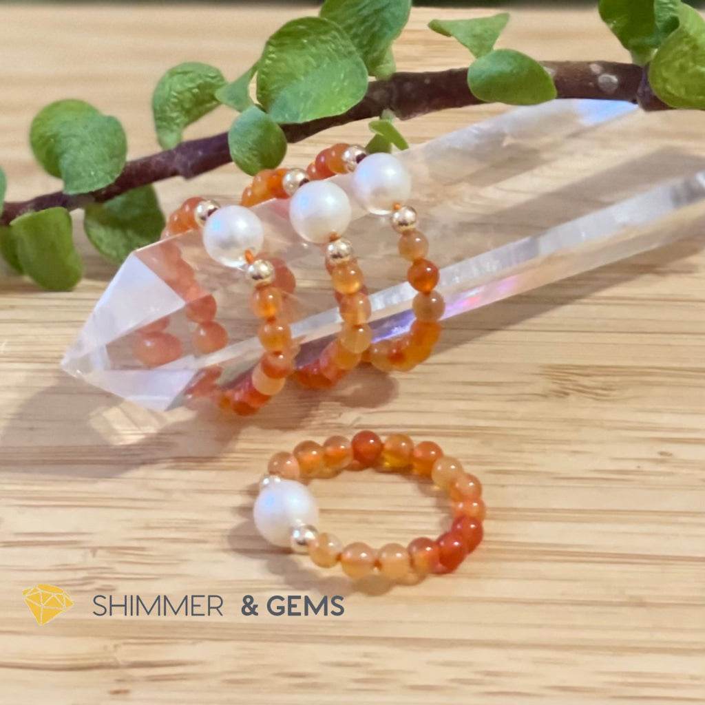 Carnelian With Pearls Crystal Beads Ring (Confidence) Us 5 (Per Piece) Rings