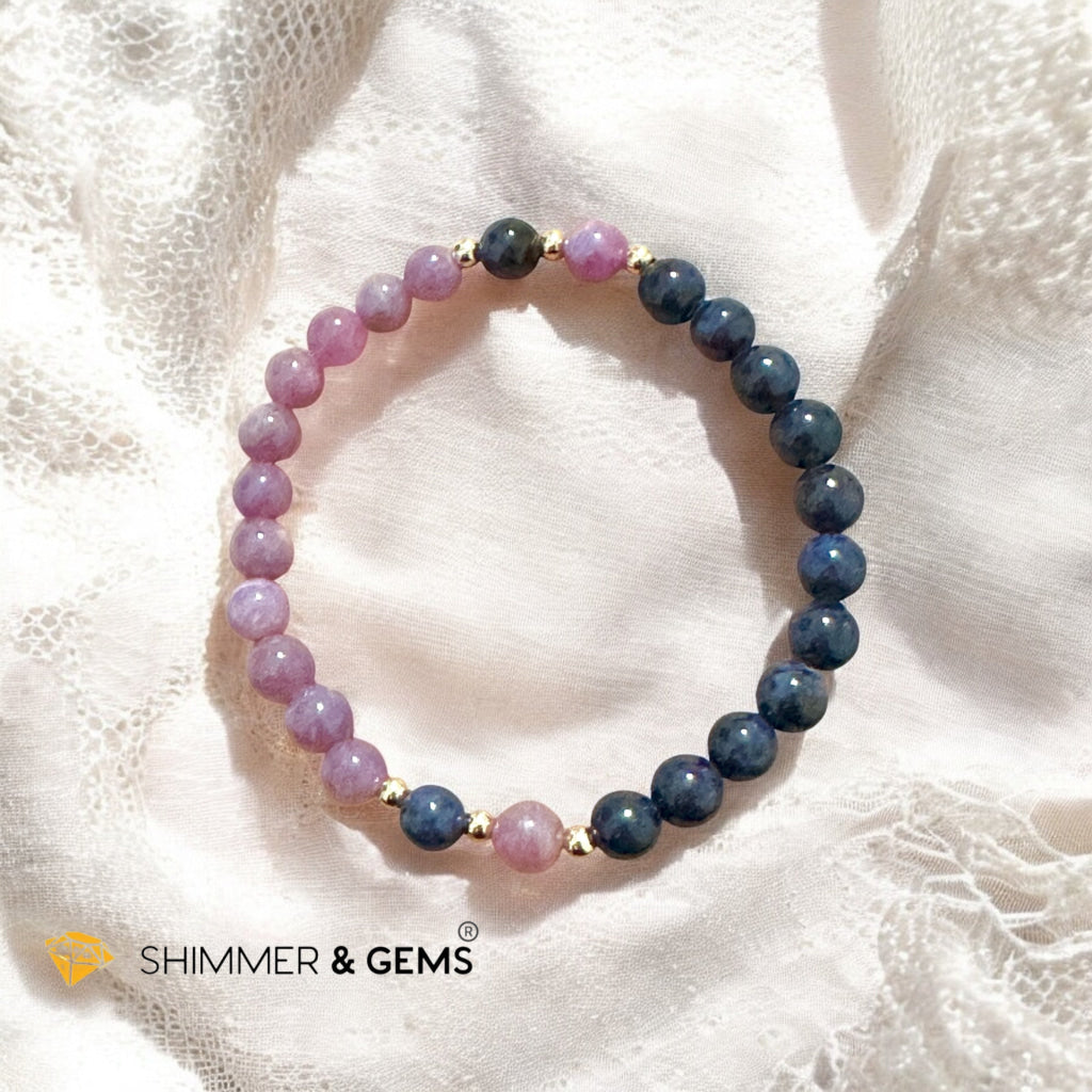 CHARM MAGNET: Natural Ruby & Blue Sapphire Bracelet With 14k Gold-Filled (untreated, not dyed, pre-coded, attuned) Burma AAA Premium grade
