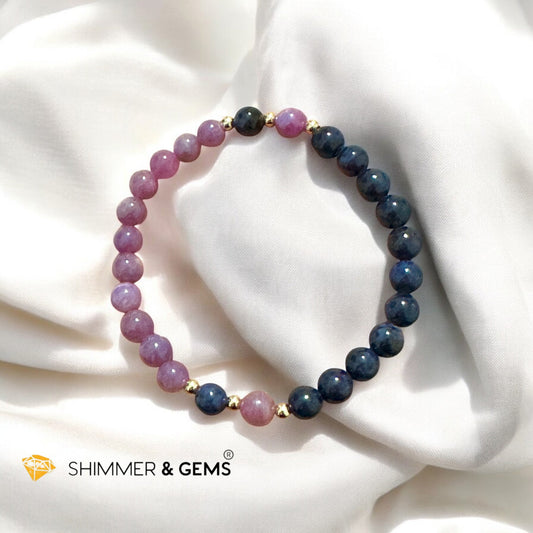 CHARM MAGNET: Natural Ruby & Blue Sapphire Bracelet With 14k Gold-Filled (untreated, not dyed, pre-coded, attuned) Burma AAA Premium grade
