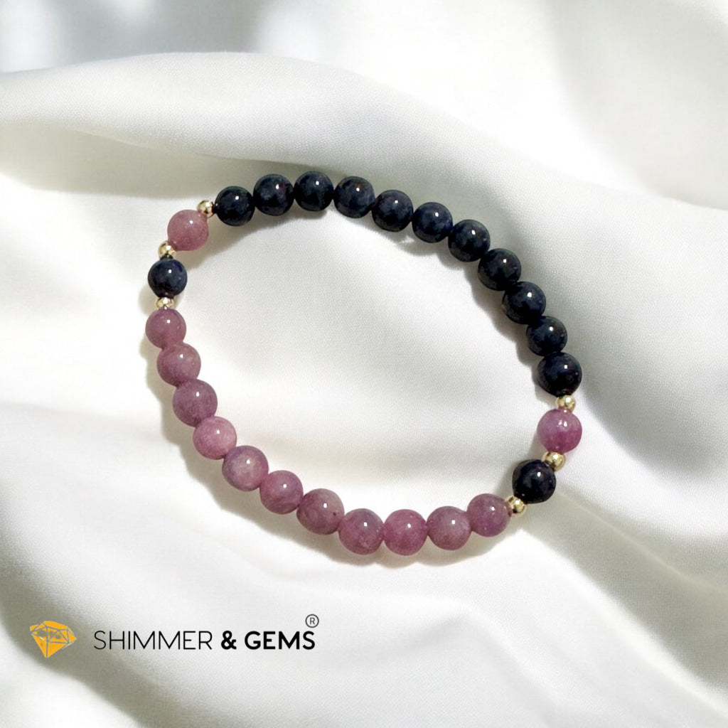 CHARM MAGNET: Natural Ruby & Blue Sapphire Bracelet With 14k Gold-Filled (untreated, not dyed, pre-coded, attuned) Burma AAA Premium grade