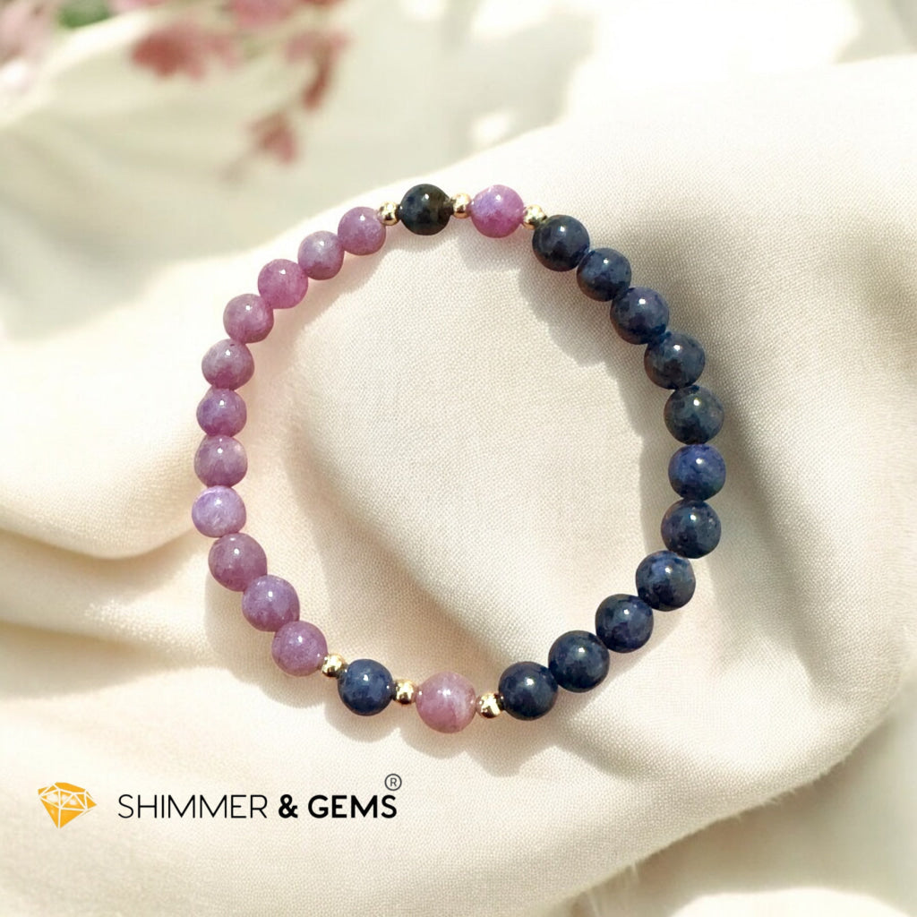 CHARM MAGNET: Natural Ruby & Blue Sapphire Bracelet With 14k Gold-Filled (untreated, not dyed, pre-coded, attuned) Burma AAA Premium grade