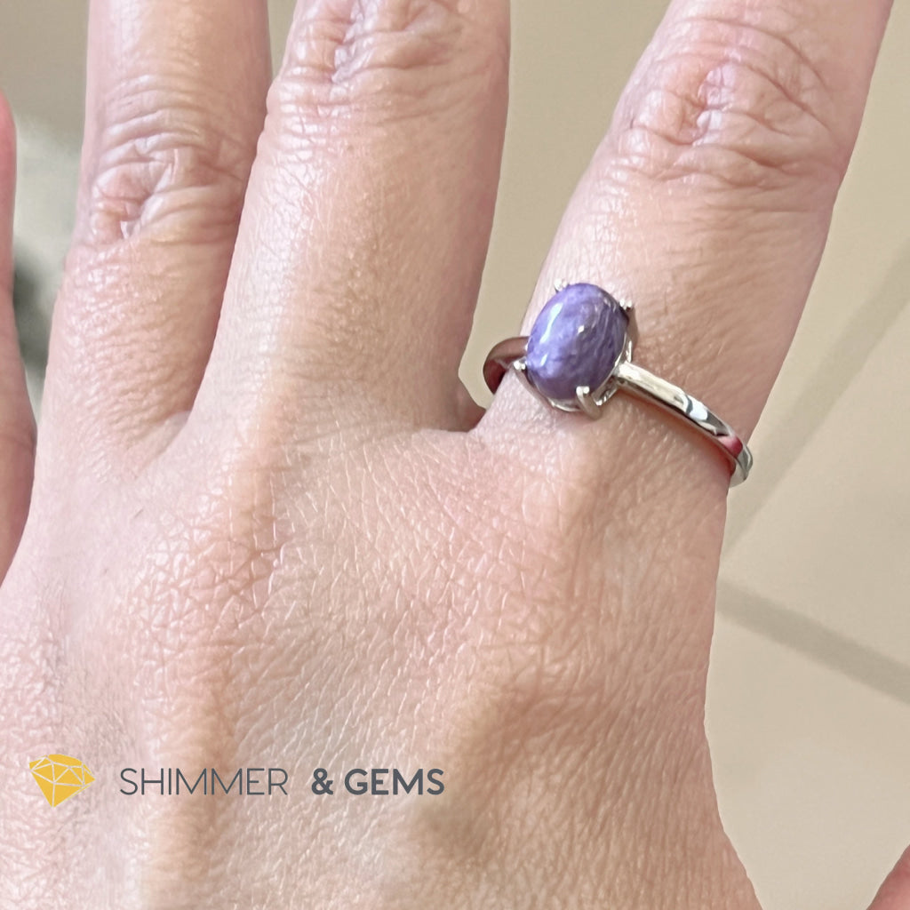 Charoite 925 Silver Ring With Gemstones (Adjustable Size). Crystal Rings