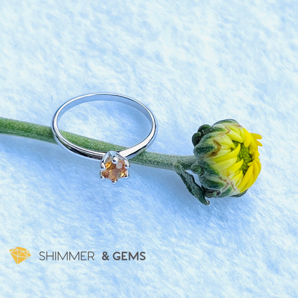 Citrine 4Mm Blooming Flower 925 Silver Ring (Wealth) Rings