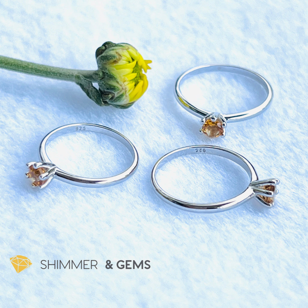 Citrine 4Mm Blooming Flower 925 Silver Ring (Wealth) Rings
