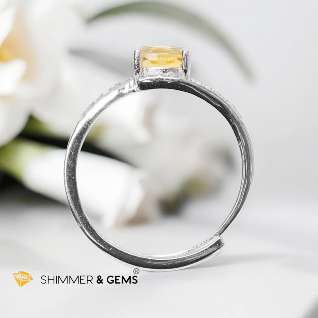 Citrine 6mm Solitaire Adjustable Ring 925 Silver (AAA)