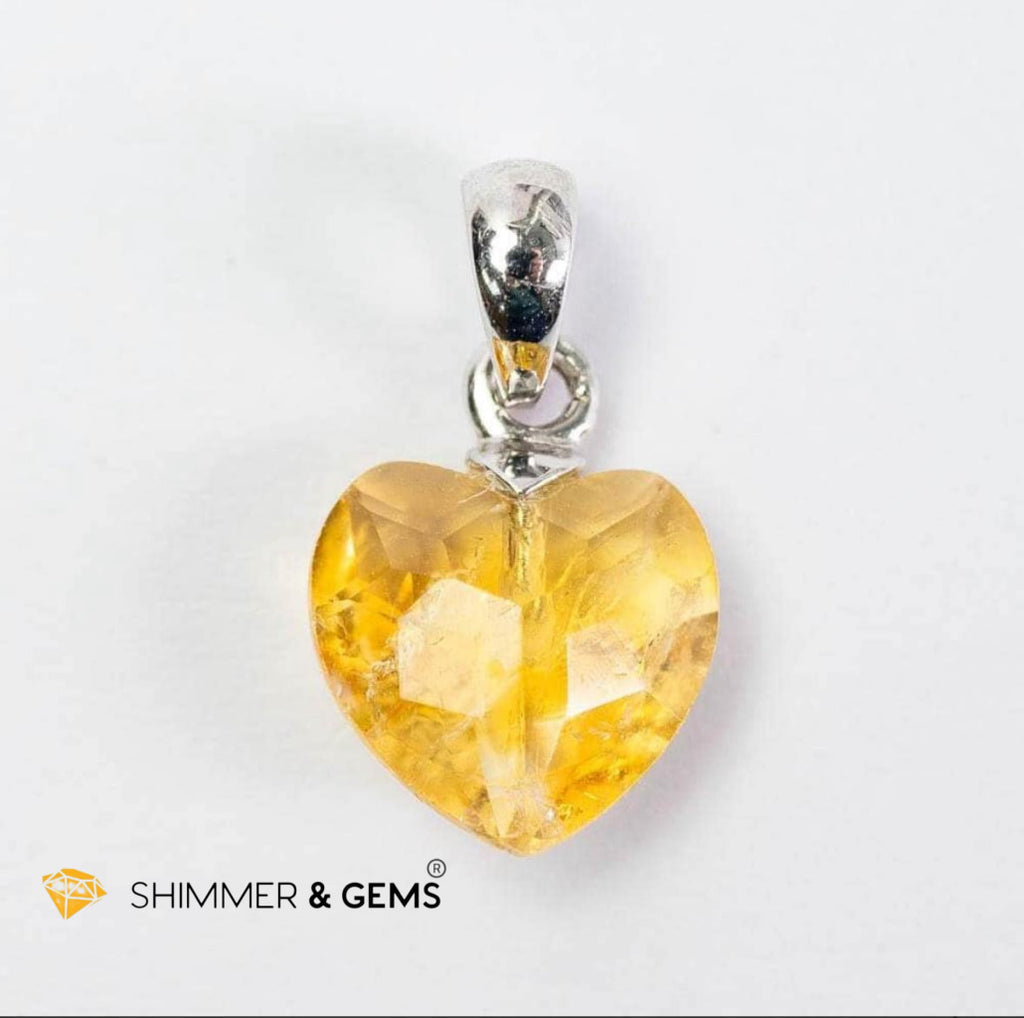 Citrine 8mm Heart 925 Silver Pendant (Radiant Abundance)