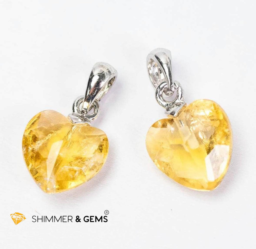 Citrine 8mm Heart 925 Silver Pendant (Radiant Abundance)
