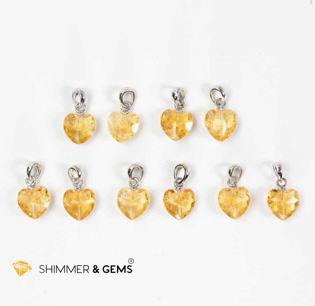 Citrine 8mm Heart 925 Silver Pendant (Radiant Abundance)