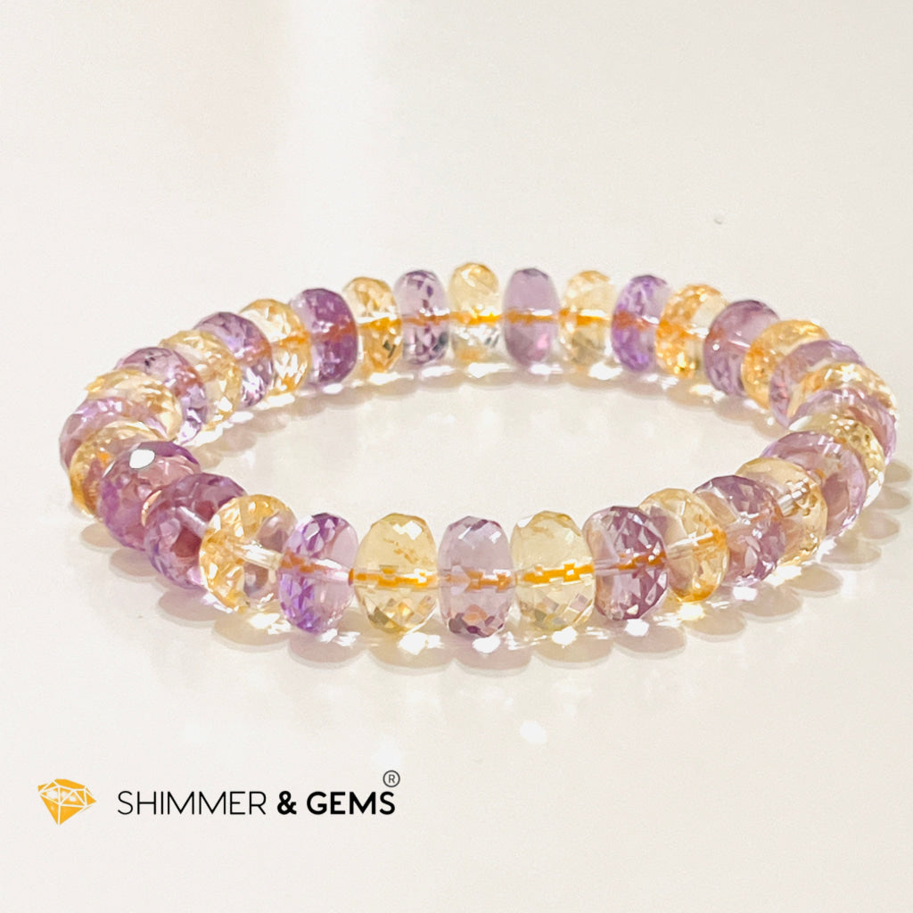 Citrine Amethyst Healing Bracelet For Money & Success 10Mm Rondelle Faceted Bracelets