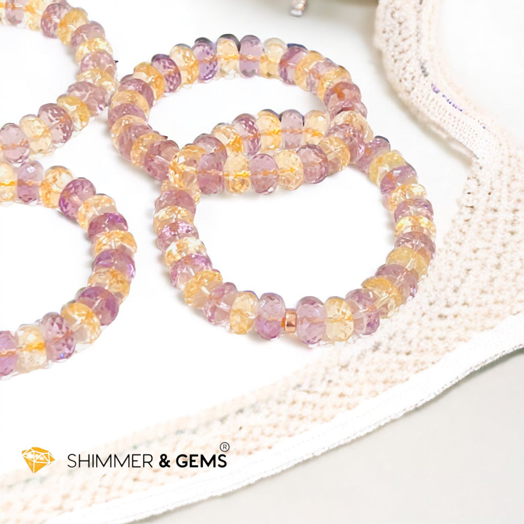 Citrine Amethyst Healing Bracelet For Money & Success 10mm Rondelle Faceted