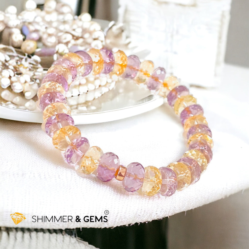 Citrine Amethyst Healing Bracelet For Money & Success 10mm Rondelle Faceted