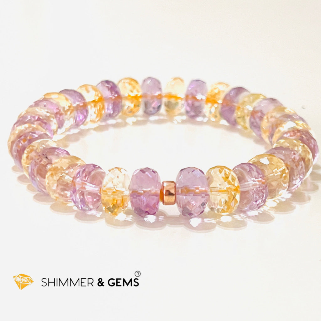 Citrine Amethyst Healing Bracelet For Money & Success 10Mm Rondelle Faceted Bracelets