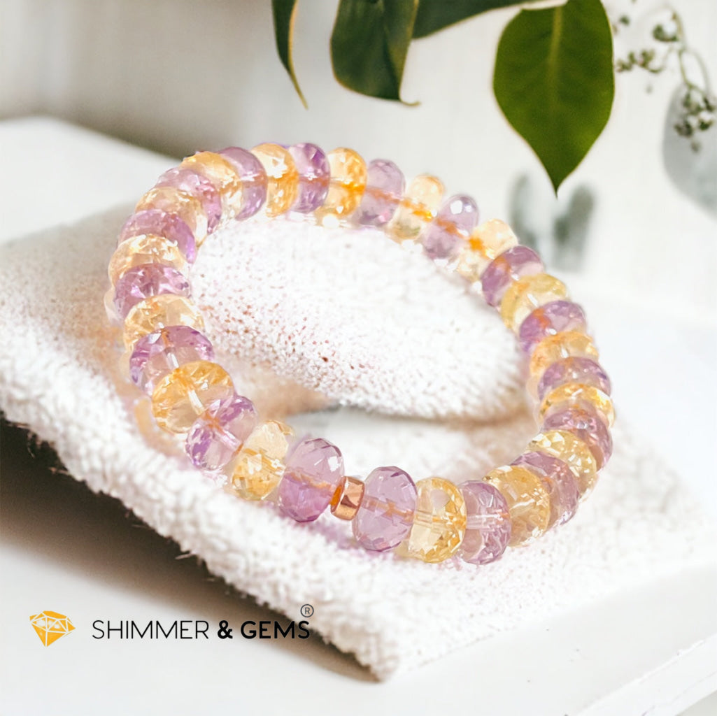 Citrine Amethyst Healing Bracelet For Money & Success 10mm Rondelle Faceted