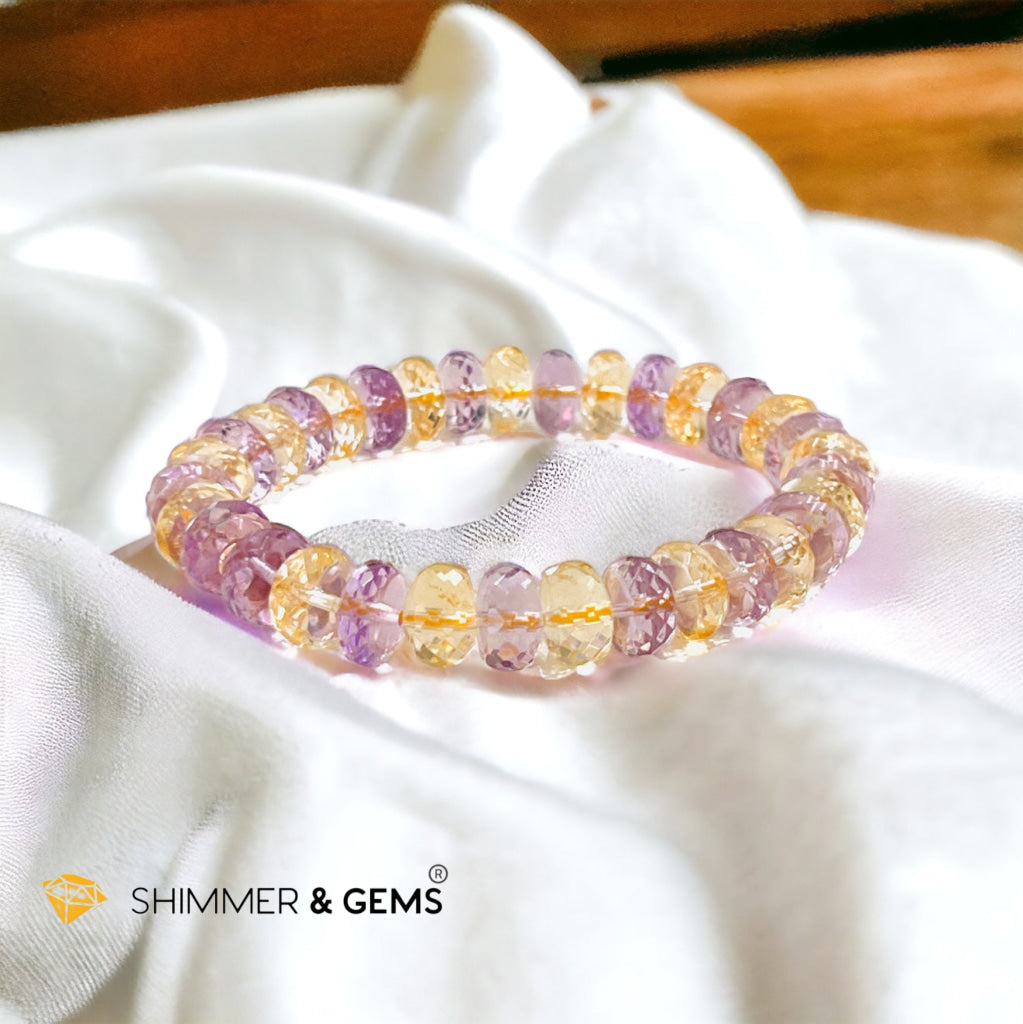 Citrine Amethyst Healing Bracelet For Money & Success 10mm Rondelle Faceted