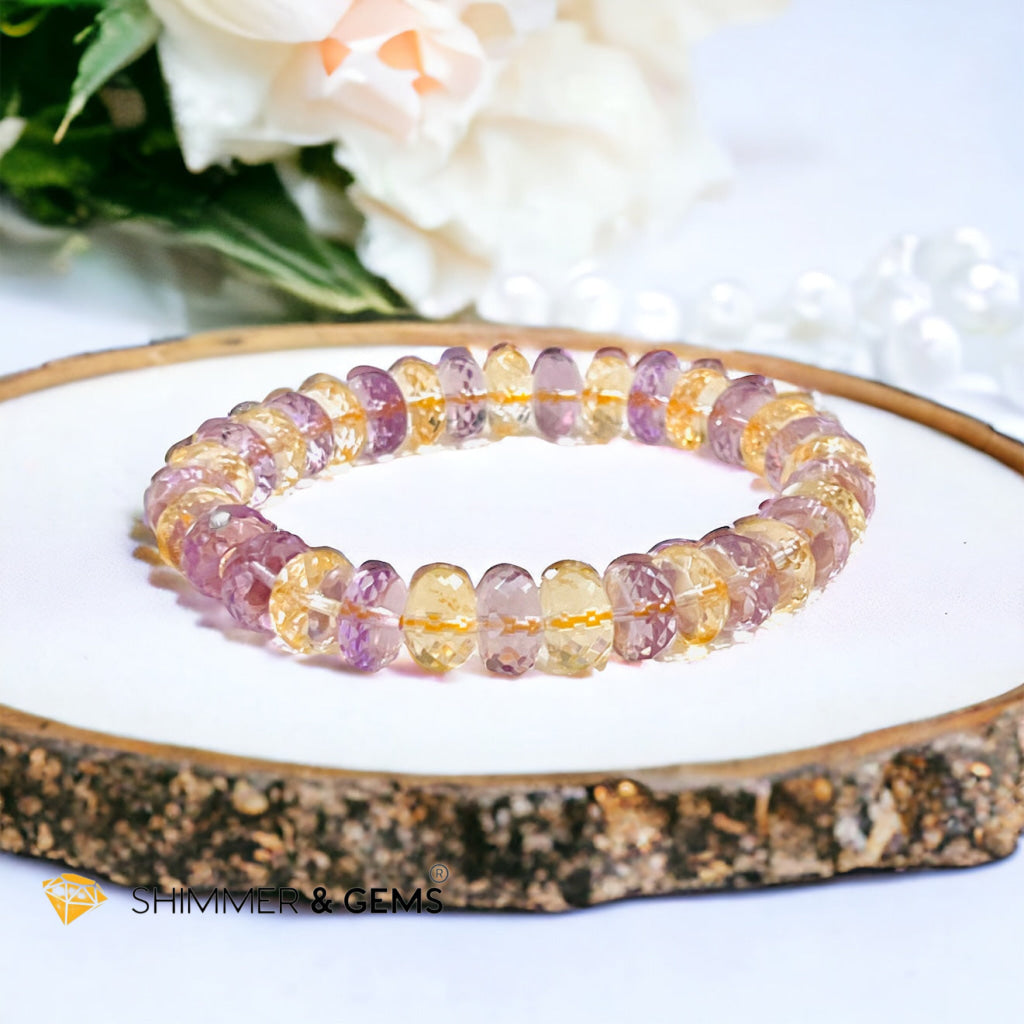 Citrine Amethyst Healing Bracelet For Money & Success 10mm Rondelle Faceted