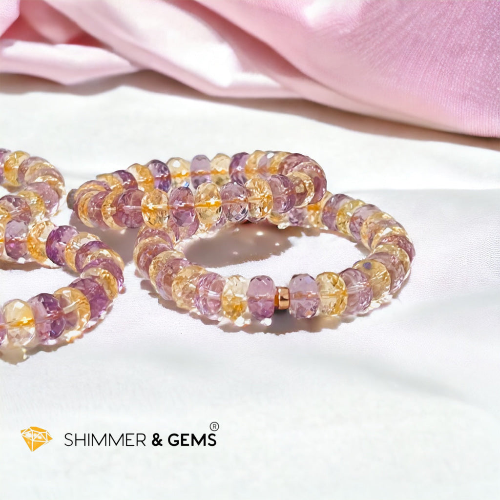 Citrine Amethyst Healing Bracelet For Money & Success 10mm Rondelle Faceted