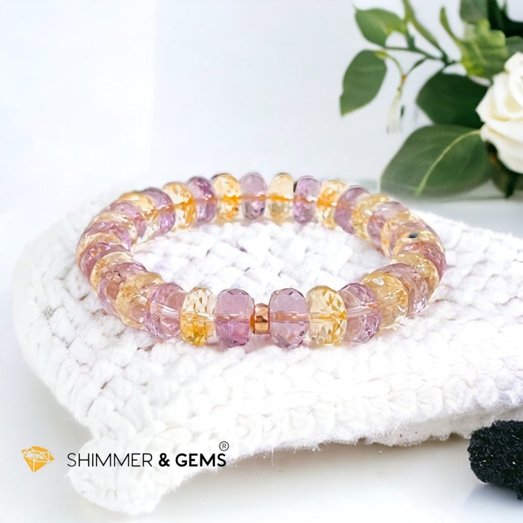 Citrine Amethyst Healing Bracelet For Money & Success 10mm Rondelle Faceted