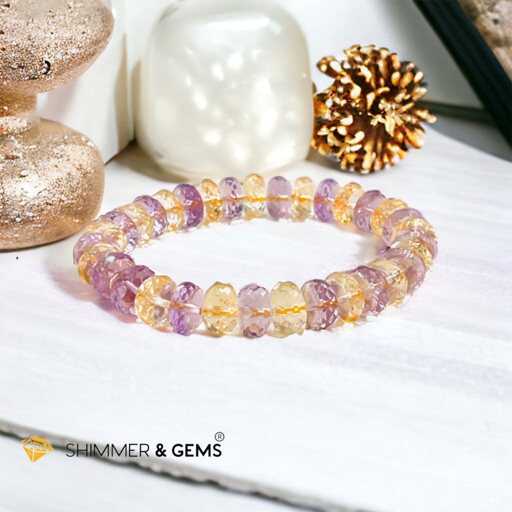 Citrine Amethyst Healing Bracelet For Money & Success 10mm Rondelle Faceted