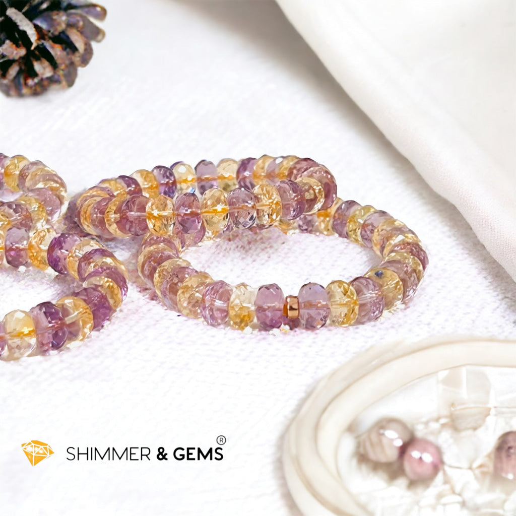 Citrine Amethyst Healing Bracelet For Money & Success 10mm Rondelle Faceted