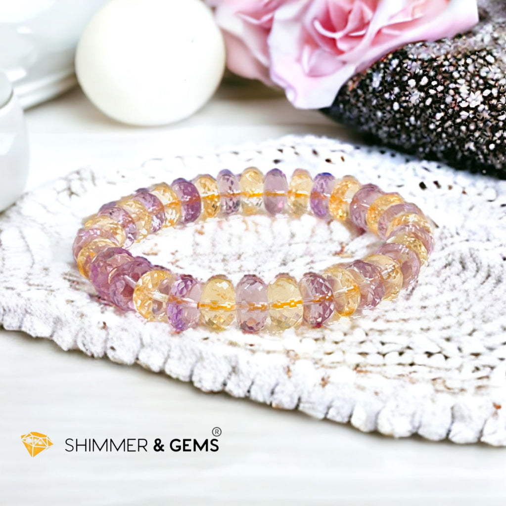 Citrine Amethyst Healing Bracelet For Money & Success 10mm Rondelle Faceted