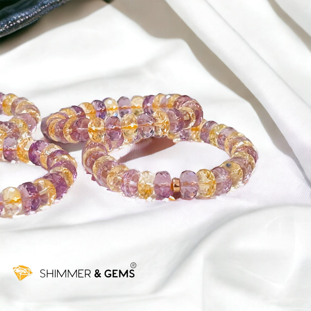 Citrine Amethyst Healing Bracelet For Money & Success 10mm Rondelle Faceted