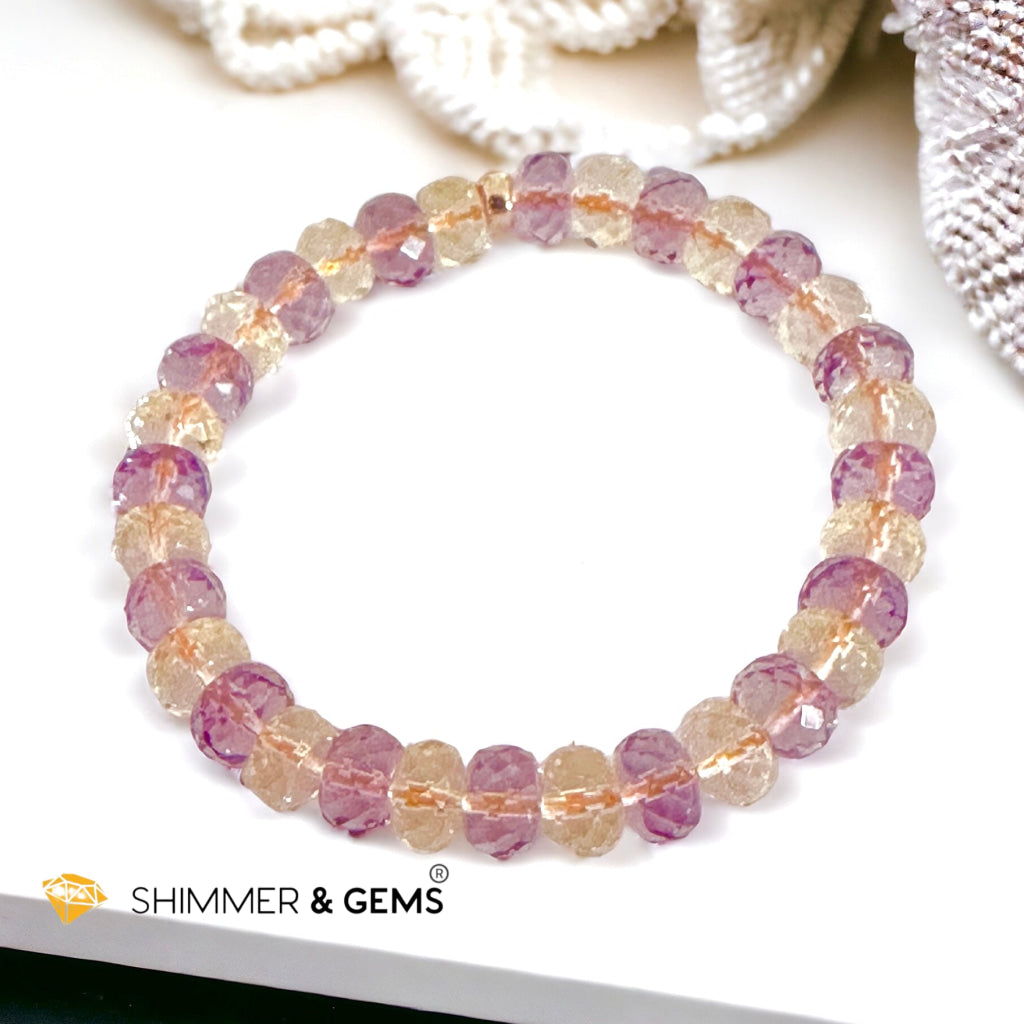 Citrine Amethyst Healing Bracelet For Money & Success 8mm Rondelle Faceted