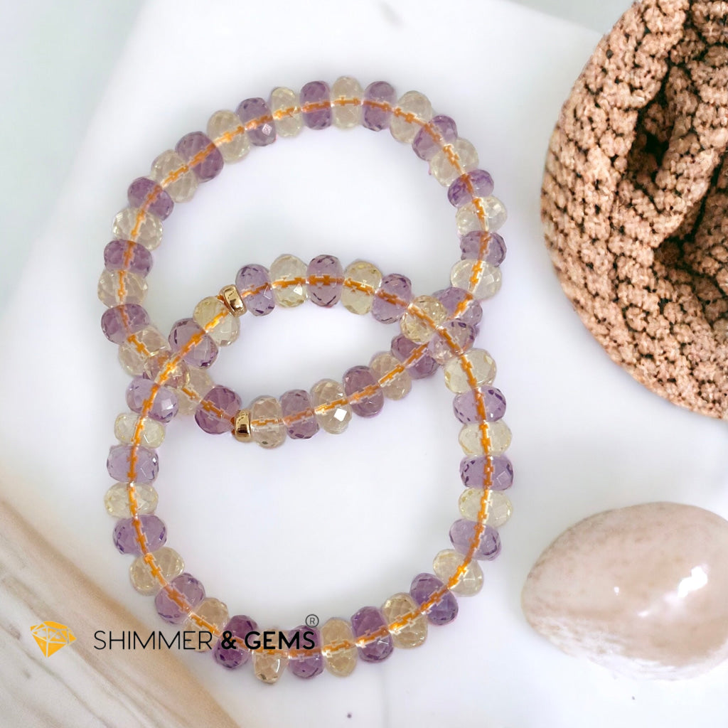 Citrine Amethyst Healing Bracelet For Money & Success 8mm Rondelle Faceted