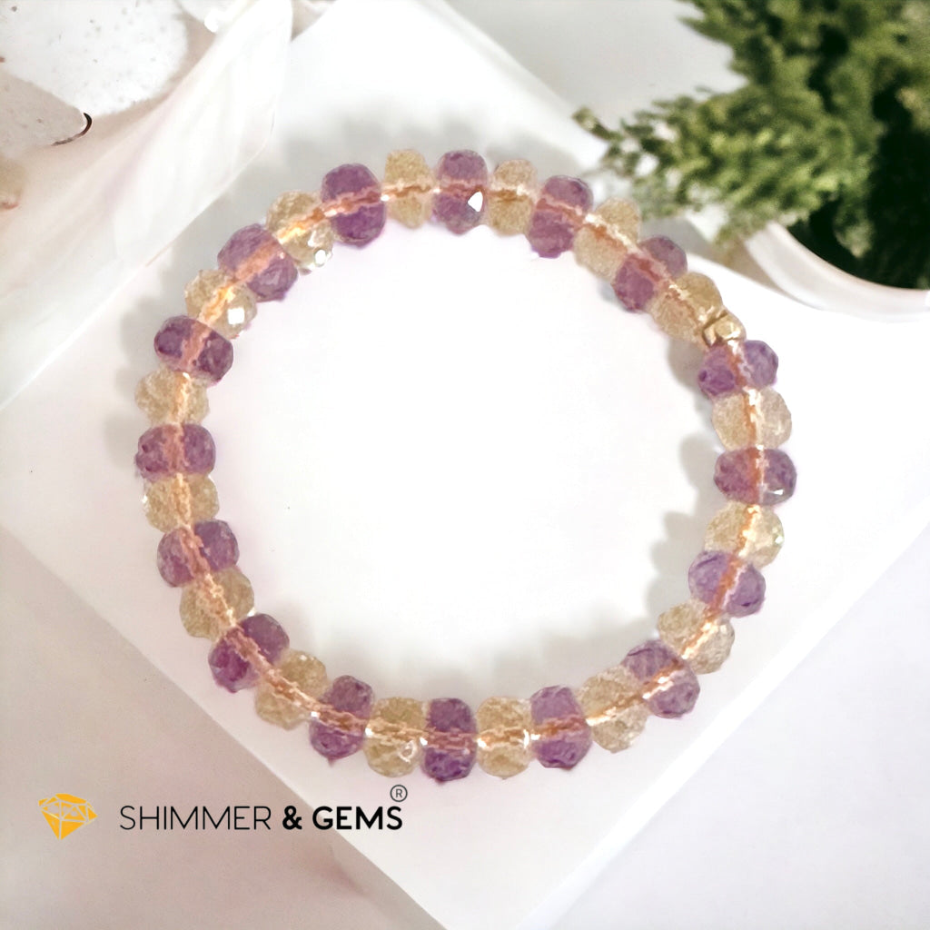 Citrine Amethyst Healing Bracelet For Money & Success 8mm Rondelle Faceted