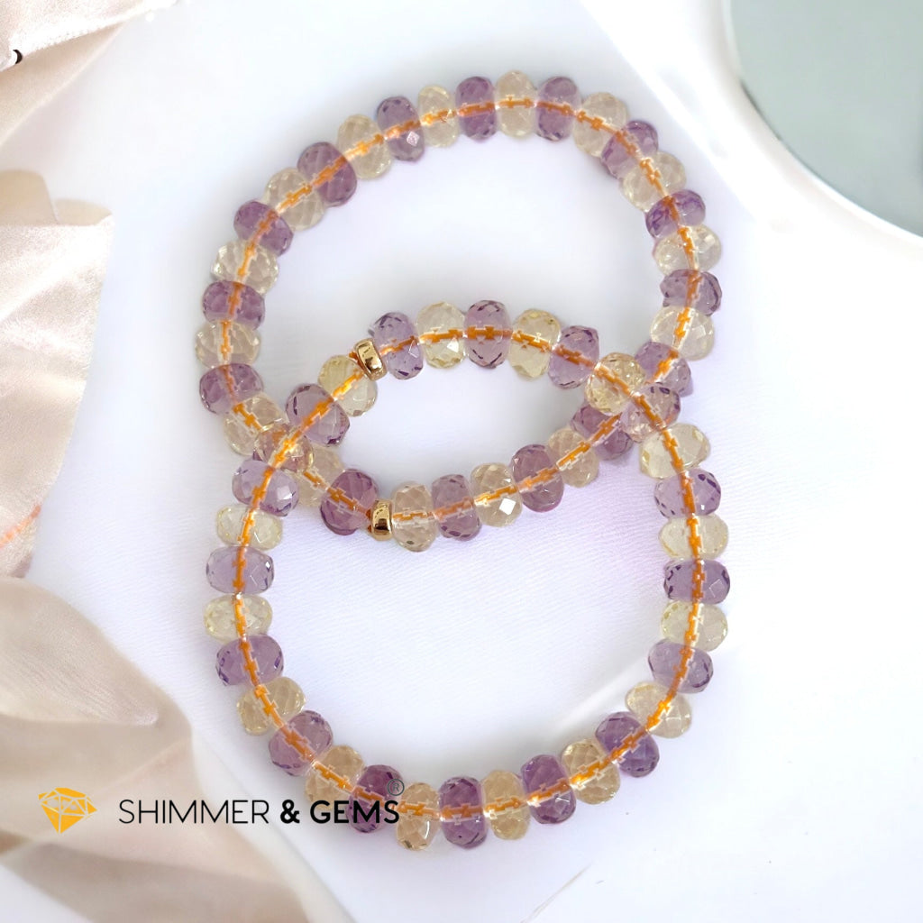 Citrine Amethyst Healing Bracelet For Money & Success 8mm Rondelle Faceted