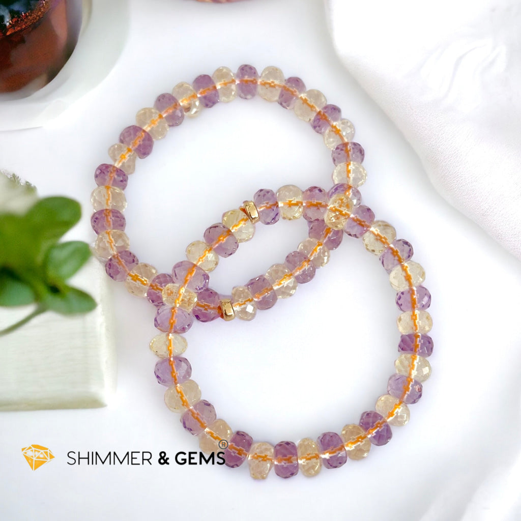 Citrine Amethyst Healing Bracelet For Money & Success 8mm Rondelle Faceted